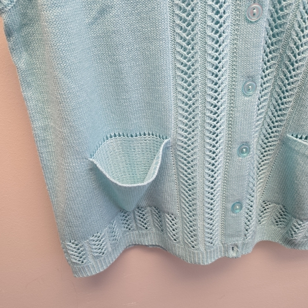 PXL Vintage Knit Blue Green Button Cardigan Sweater Vest Petite - Picture 3 of 5